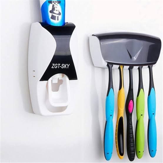 Toothbrush Dispenser – Automatic Toothpaste Squeezer And Holder Set Black & White